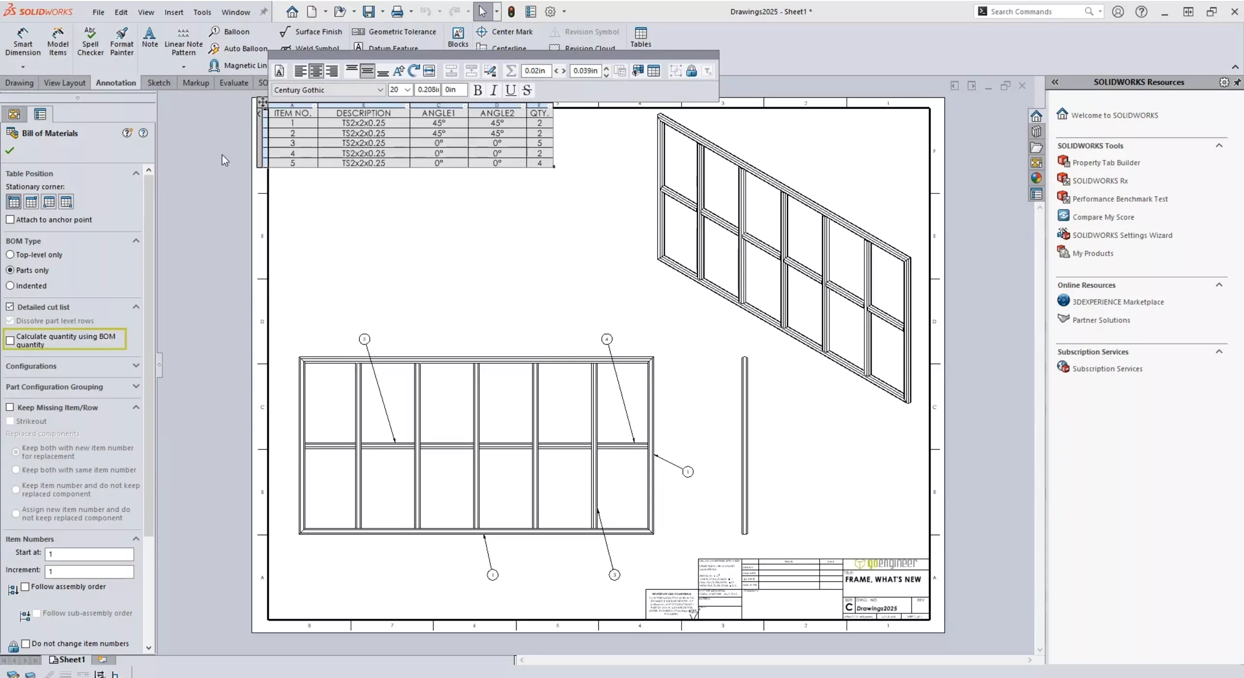 Calculate Quantity Using BOM Quantity Option in SOLIDWORKS 2025