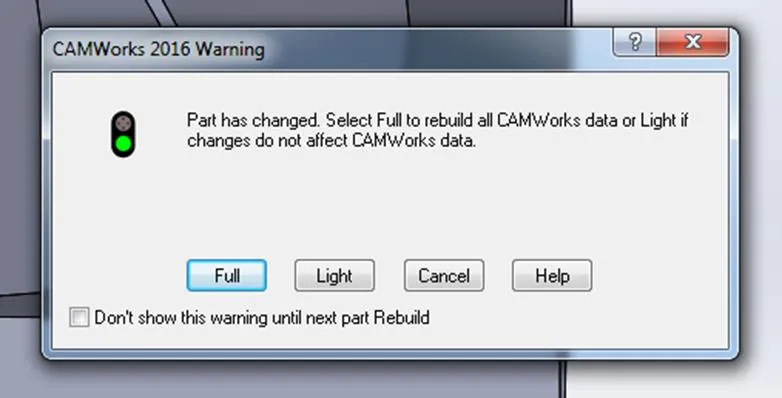 CAMWorks 2016 warning message