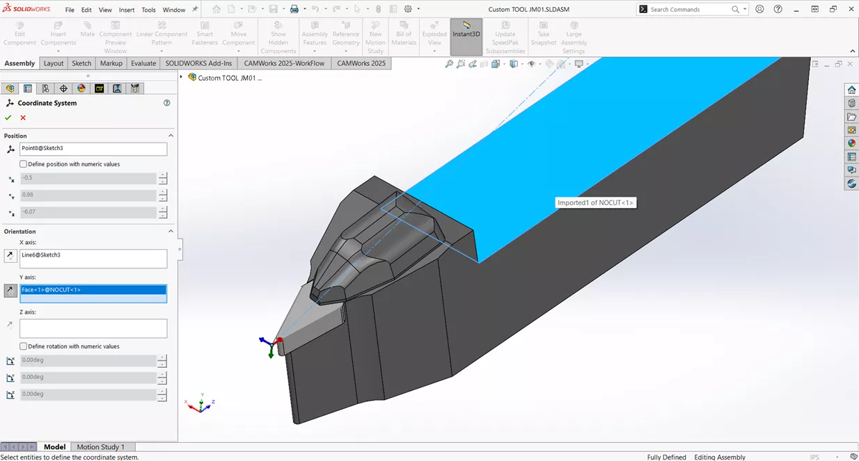 CAMWorks Assembly Coordinate System Axis