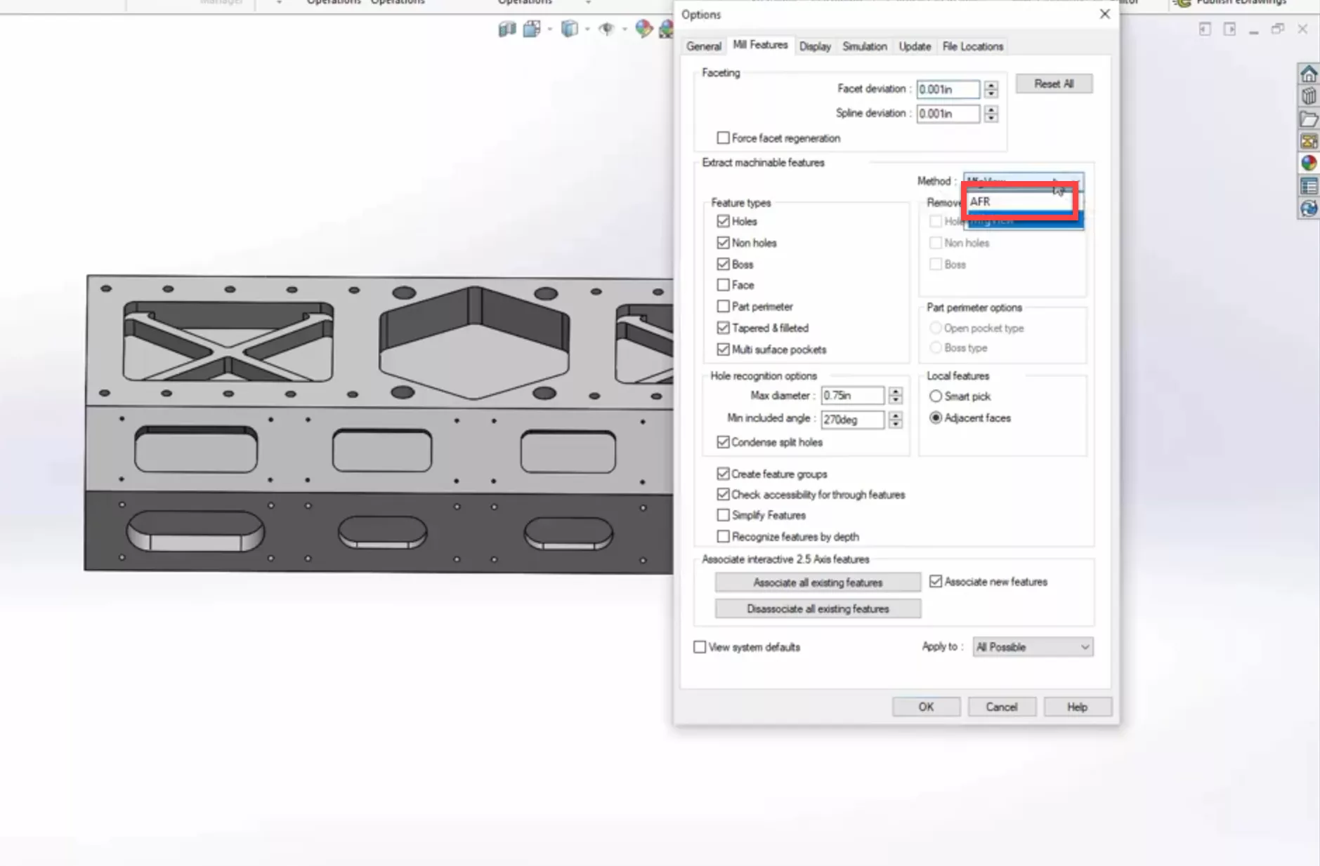 Automatic Feature Recognition Option in CAMWorks