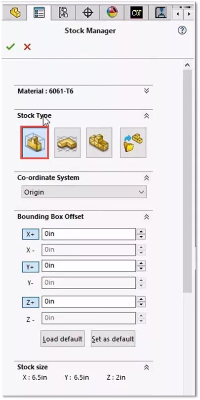 Bounding Box Stock Type in CAMWorks Stock Manager