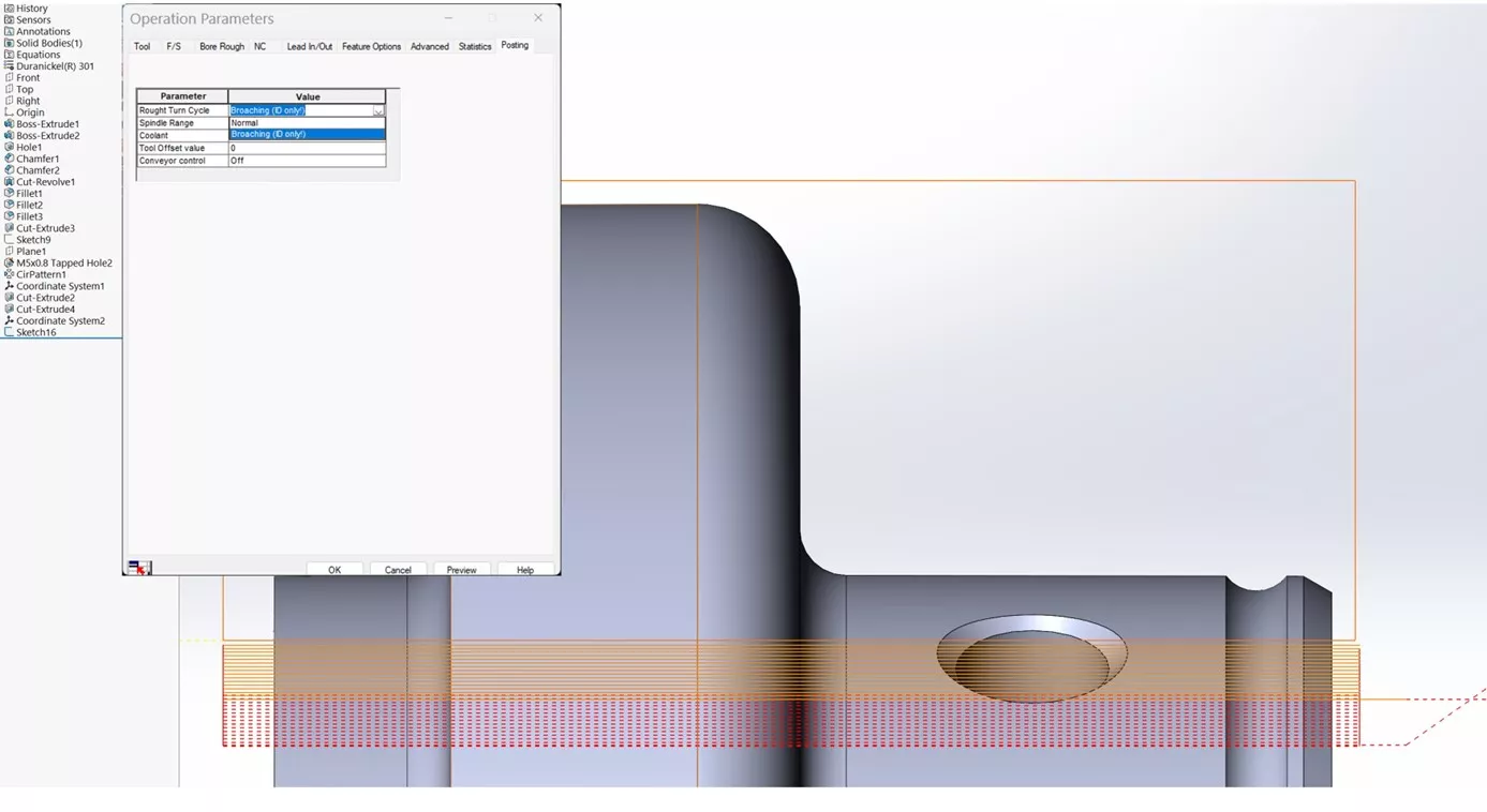 CAMWORKS Broaching in a Turn Setup