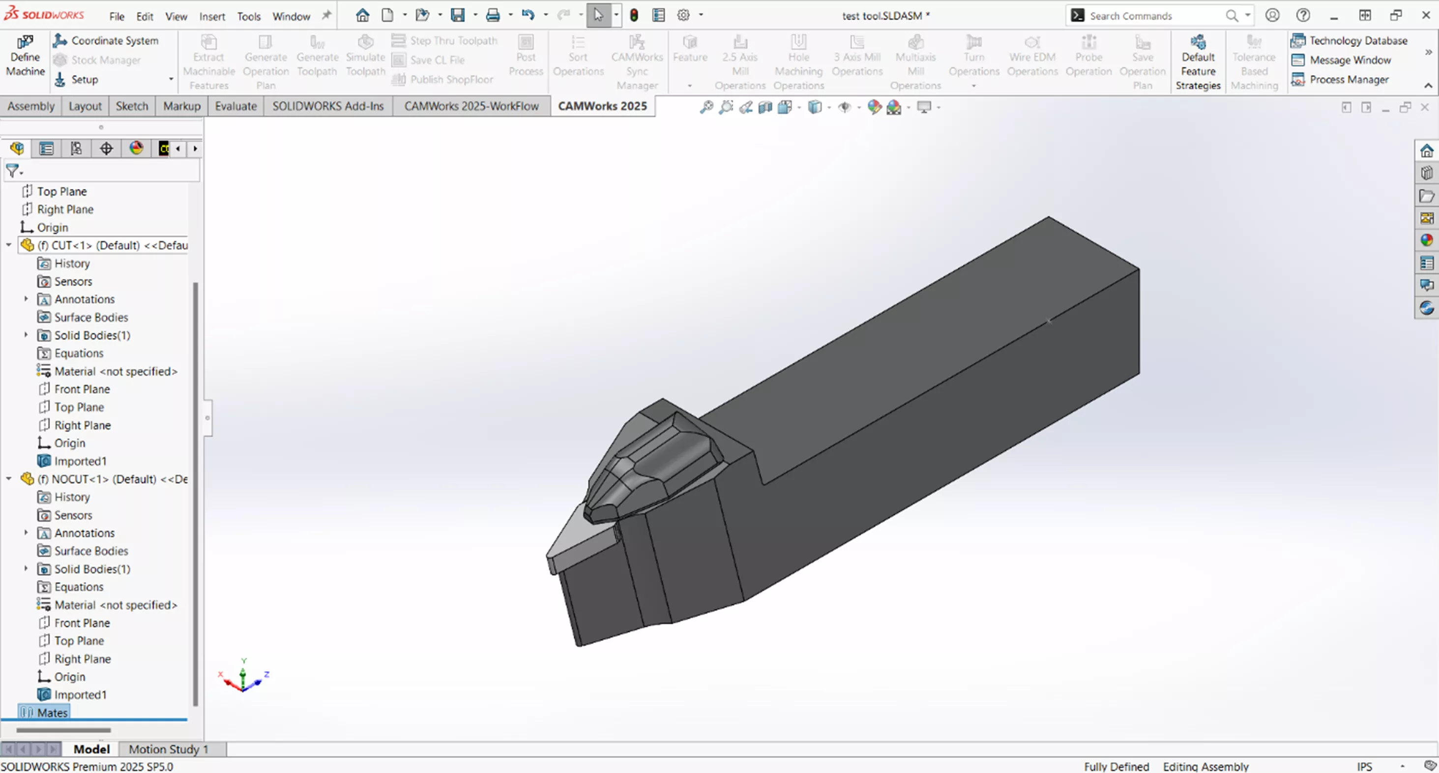 Create a Coordinate System for a CAMWorks User Defined Tool
