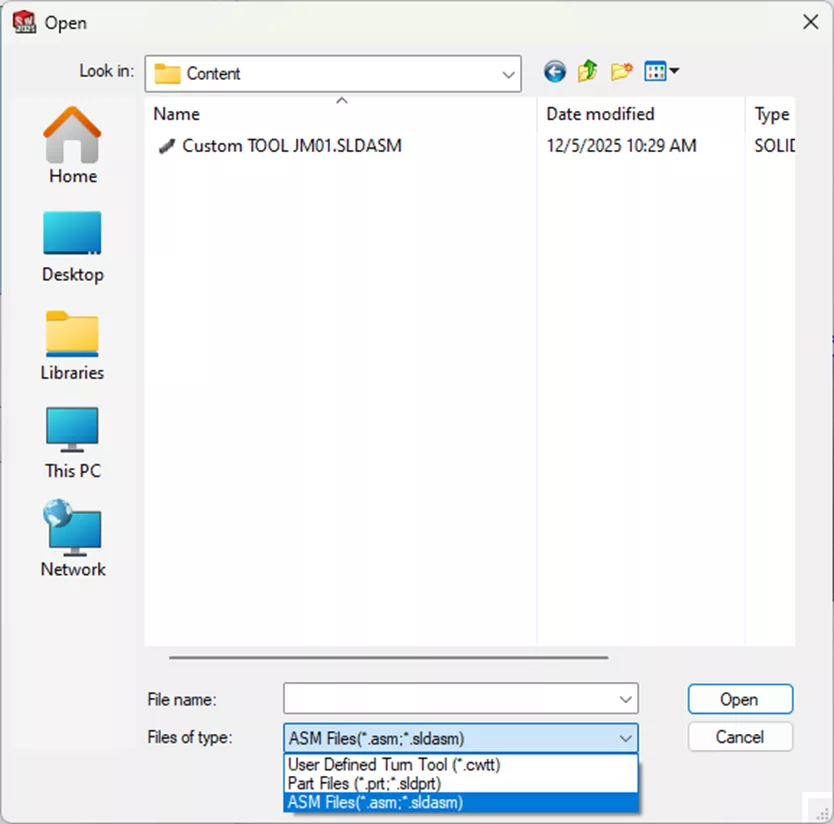 Open CAMWorks Tool Assembly