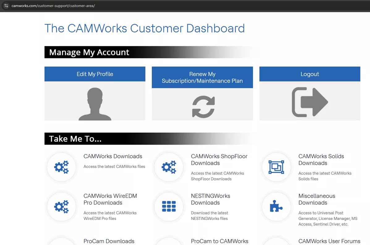 CAMWorks Customer Dashboard