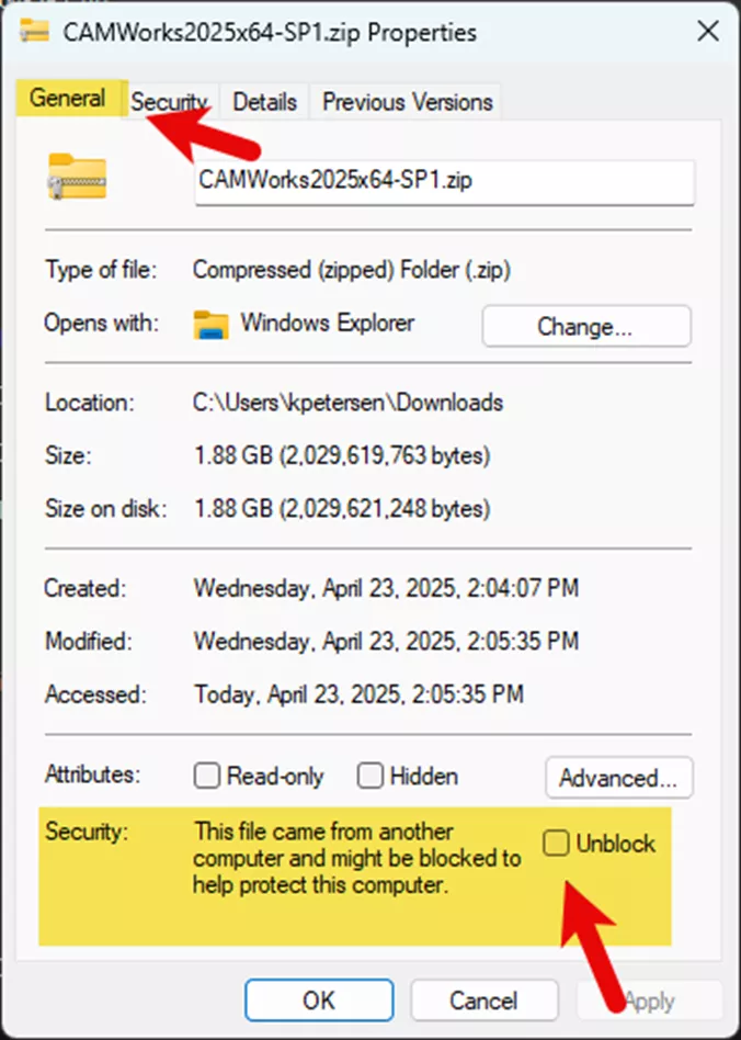 CAMWorks OEM Installation File Properties