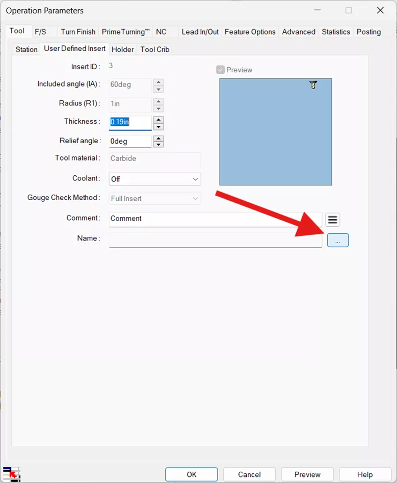 User Defined Insert Sub Tab of the CAMWorks Tool Tab