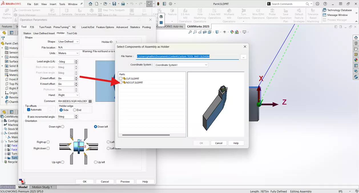 Select the Components of an Assembly as Holder in CAMWorks