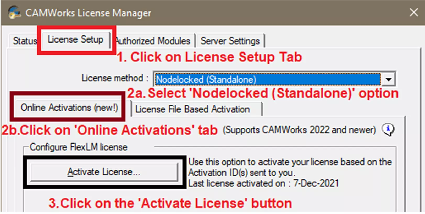 CAMWorks FNO Standalone License Activation and Renewal Process