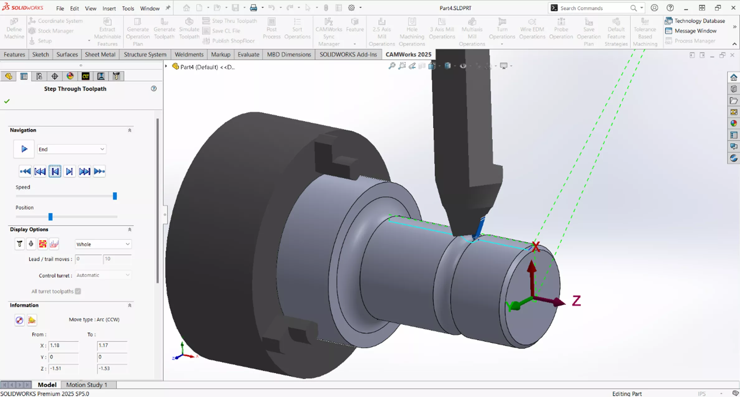 Step Through Tool Path Simulation in CAMWorks