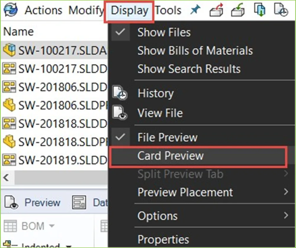 Card Preview SOLIDWORKS PDM Client Installation