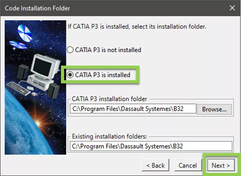 CATIA P3 Is Installed Code Installation Folder