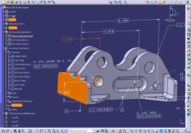 CATIA Extended STEP Interface SXT 3D Annotations PMI and FTA