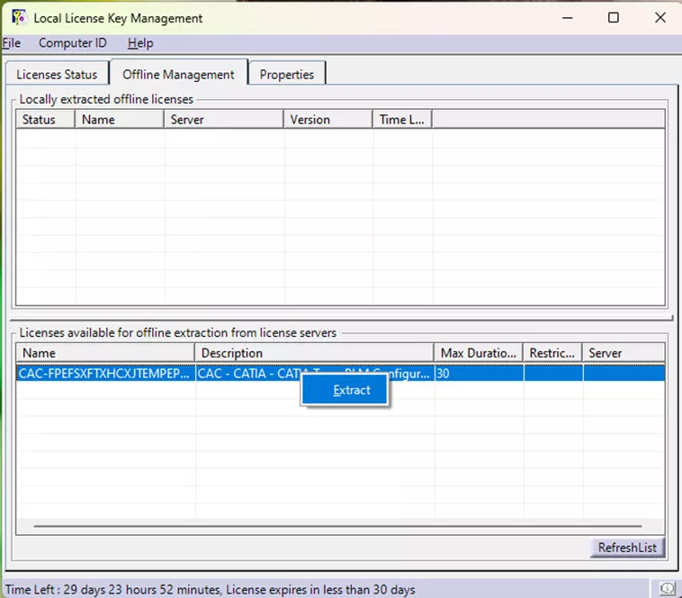 Extract CATIA License from Managed DSLS