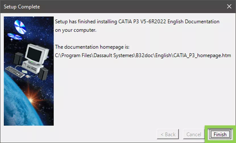 CATIA Setup Complete Screen