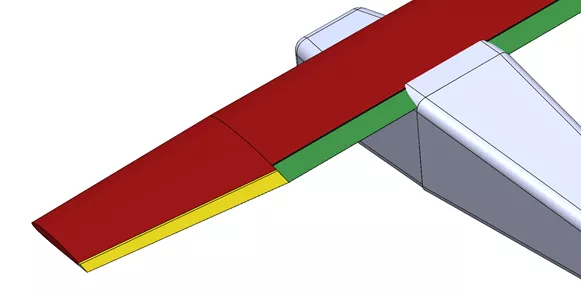SOLIDWORKS basic layout of a Cessna 172 with its flaps shown in green
