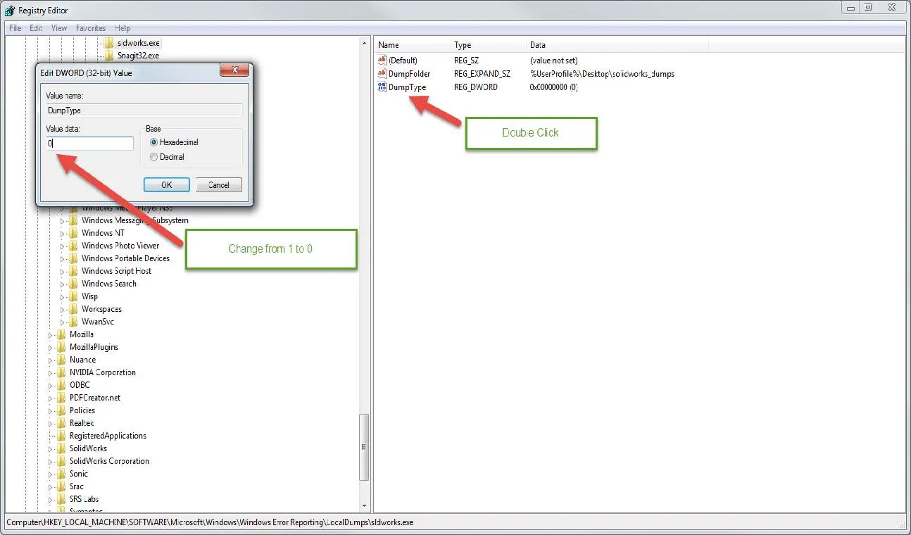 Change DumpType Value Data