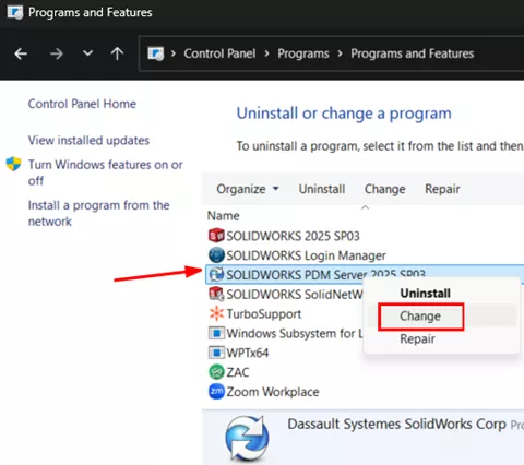Change SOLIDWORKS PDM Server Installation