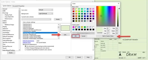 Changing Paper Color in SOLIDWORKS