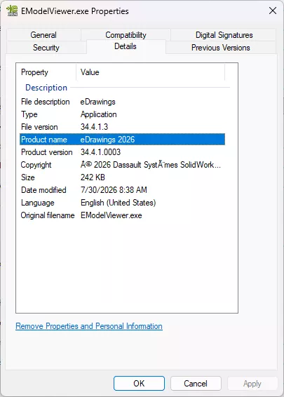 Check eDrawings Version from File Properties Details Tab