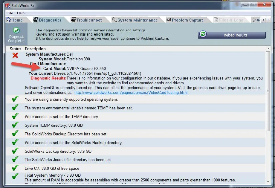 checking your graphics card in SOLIDWORKS
