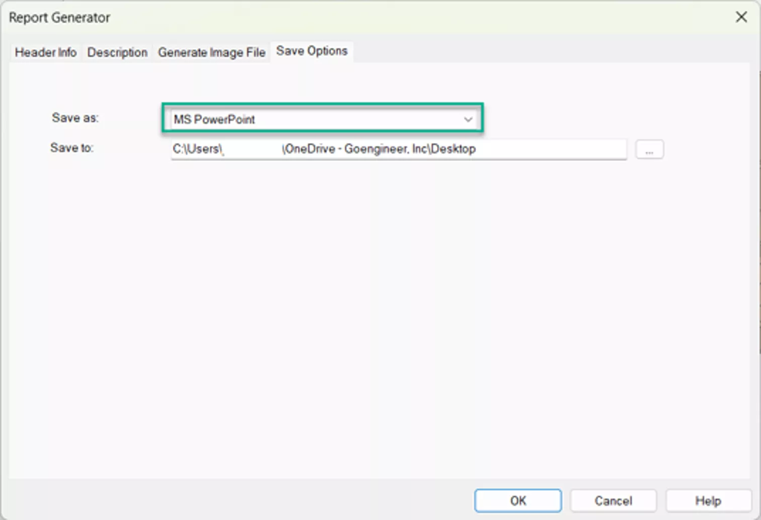 Choose MS PowerPoint Report in Report Generator Dialog