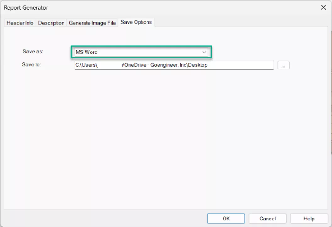 Choose Microsoft Word Template for SOLIDWORKS Plastics