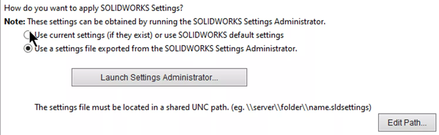 Admin Image SOLIDWORKS Settings 