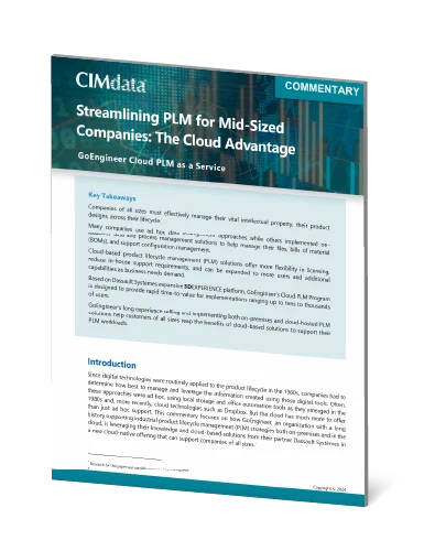 "Streamlining PLM for Mid-Sized Companies: The Cloud Advantage" 3DEXPERIENCE whitepaper cover