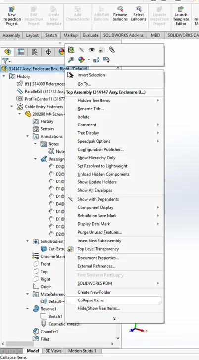 Collapse Items in SOLIDWORKS FeatureTree