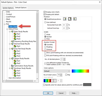 Color Chart Number format location in the SOLIDWORKS Simulation Default Options