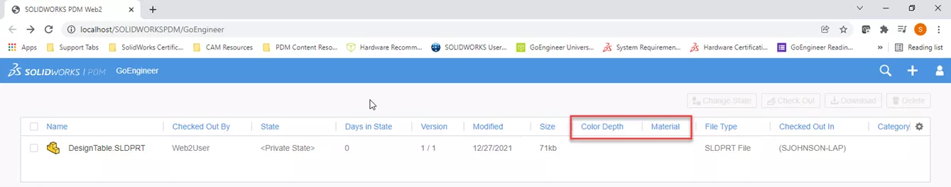 Color Depth and Material SOLIDWORKS PDM Web2