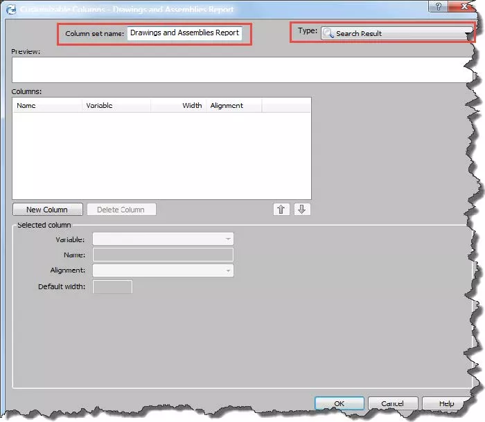 SOLIDWORKS PDM Column Set Name