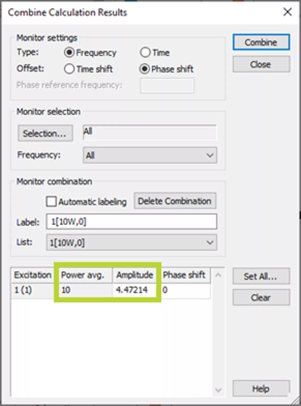 CST Studio Suite Combine Calculation Results Options