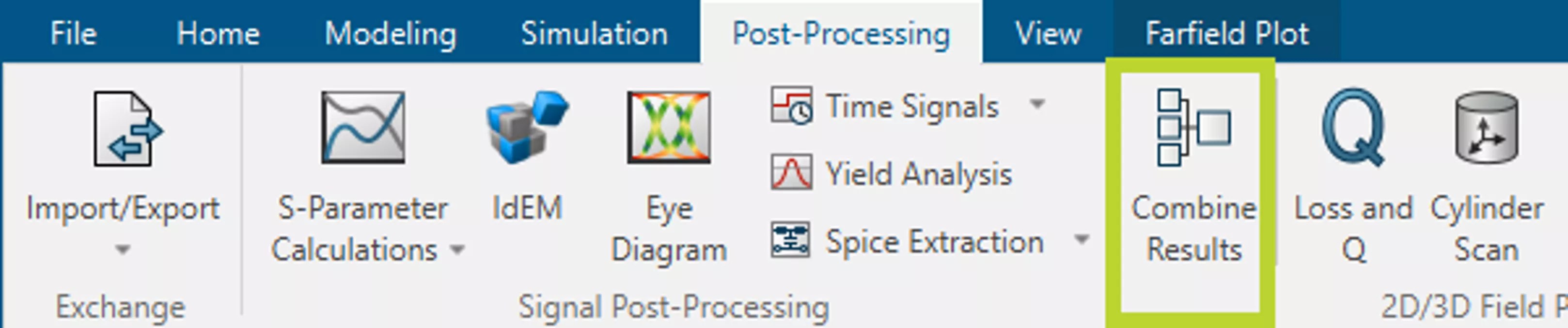 CST Studio Suite Combine Results Option in the Post-Processing Ribbon