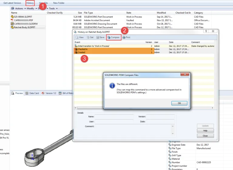 Using the Compare Command within SOLIDWORKS PDM