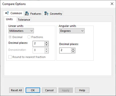 Compare Options in SOLIDWORKS Utilities