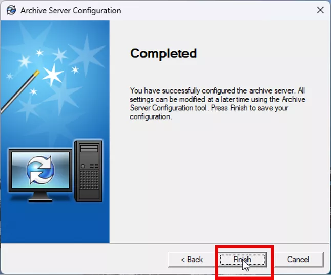 Completed Screen in the SOLIDWORKS PDM Archive Server Configuration