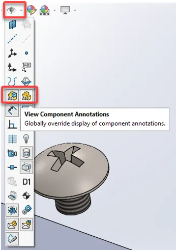 Component Annotation SOLIDWORK Heads-up Display