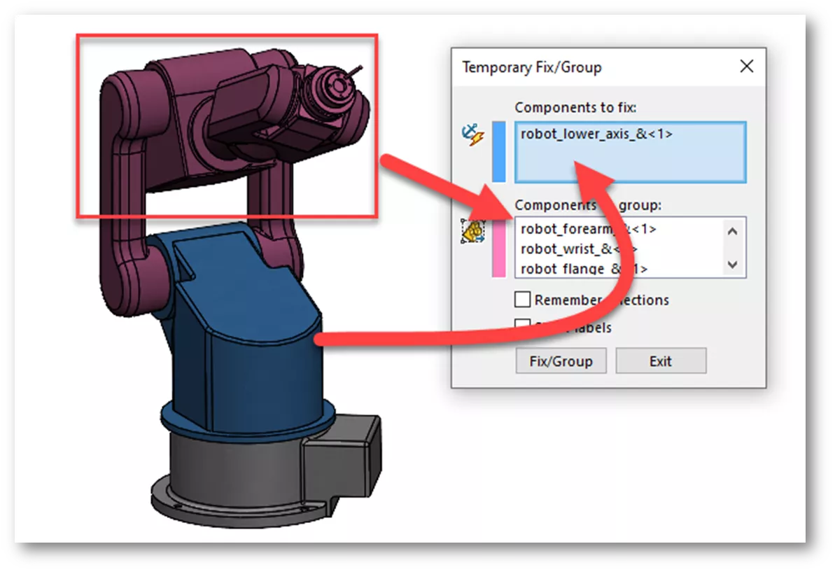 Use a Combination of Components to Fix and Components to Group in SOLIDWORKS 