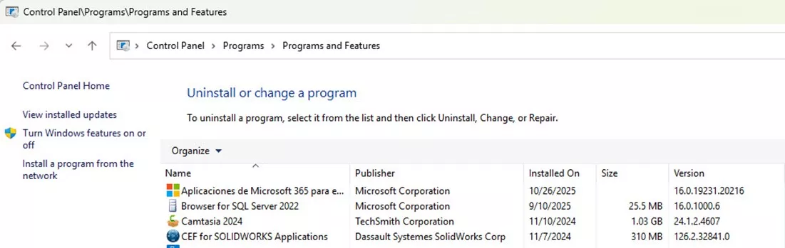Confirm CEF Installation Control Panel Programs and Features