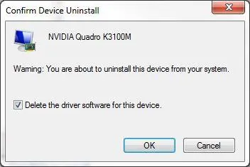 confirm device uninstall video card driver solidworks