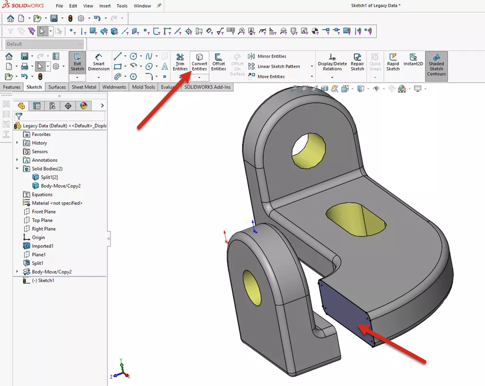 Convert Entities Option in SOLIDWORKS Sketch Tab 