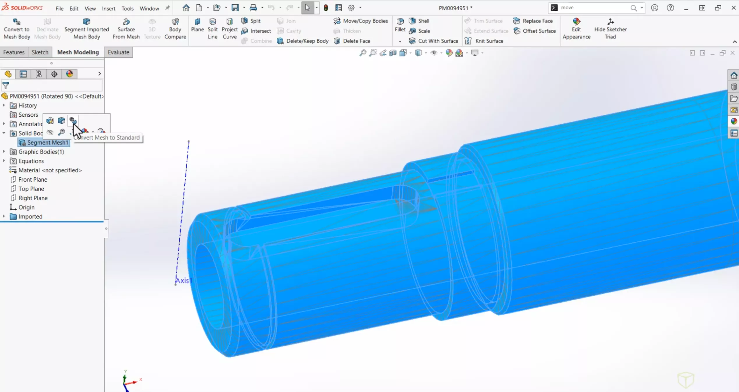 Convert Mesh to Standard Option in SOLIDWORKS 2025