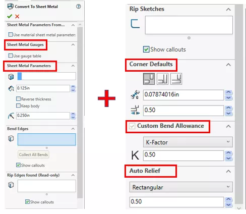 Rip Sketches SOLIDWORKS Convert to Sheet Metal Command