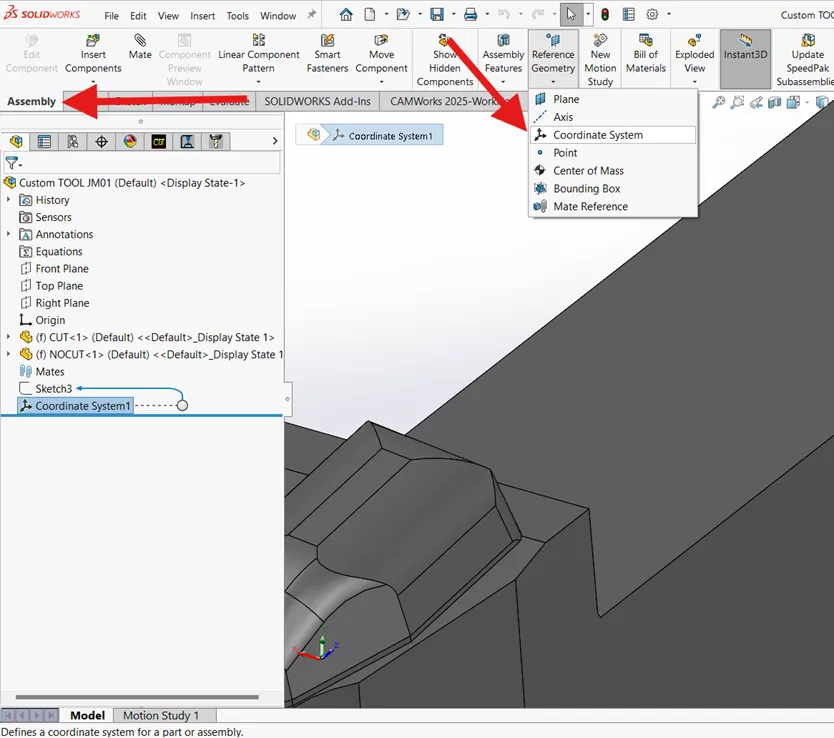 How to Access the Coordinate System Option in CAMWorks