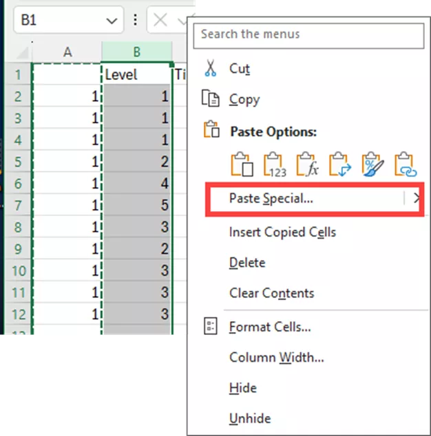 Paste Special Option in Excel 