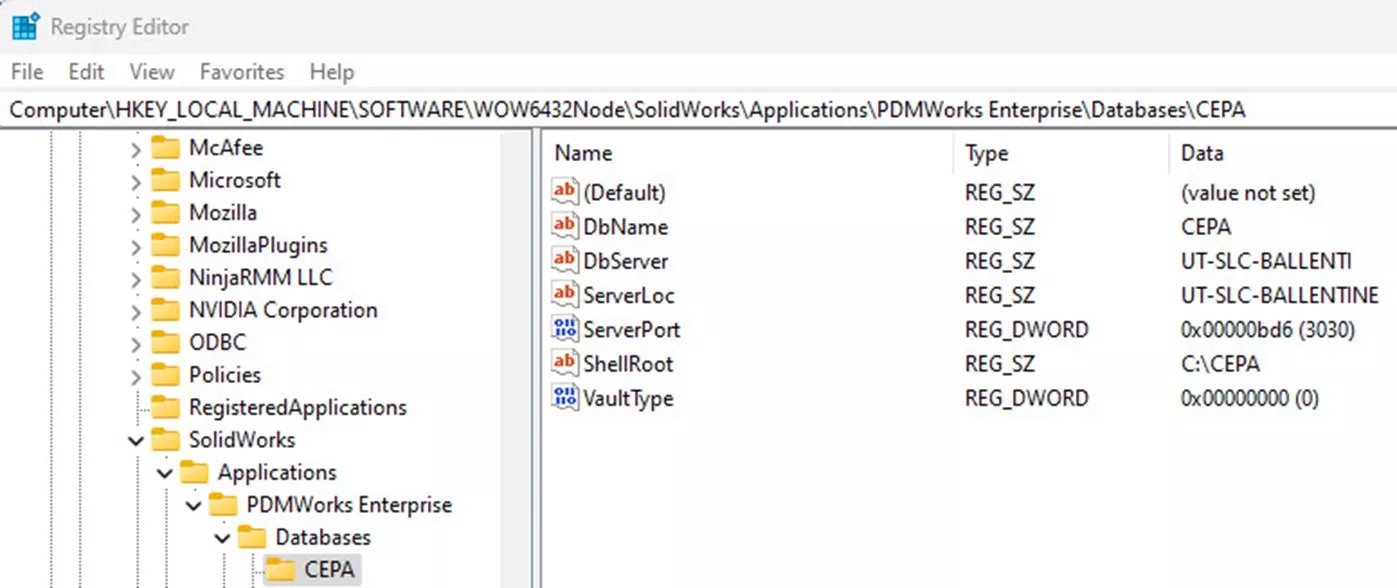 SOLIDWORKS PDM Copy Registry Key from a Different PC