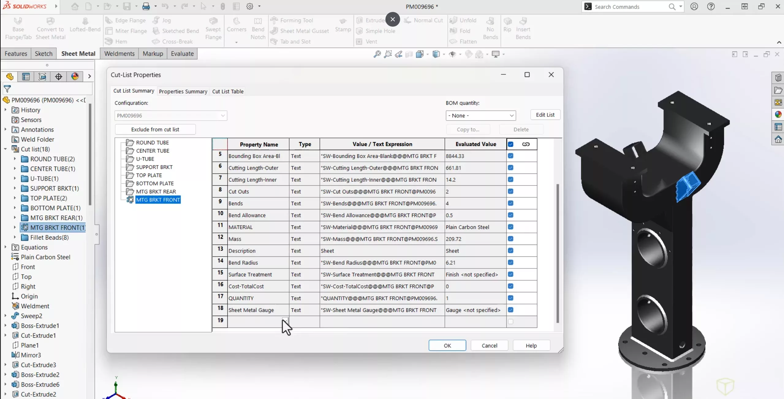 Cut List Items in SOLIDWORKS Sheet Metal 