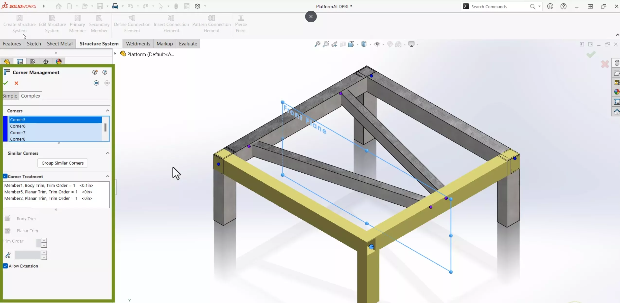 Corner Management PropertyManager SOLIDWORKS 2025